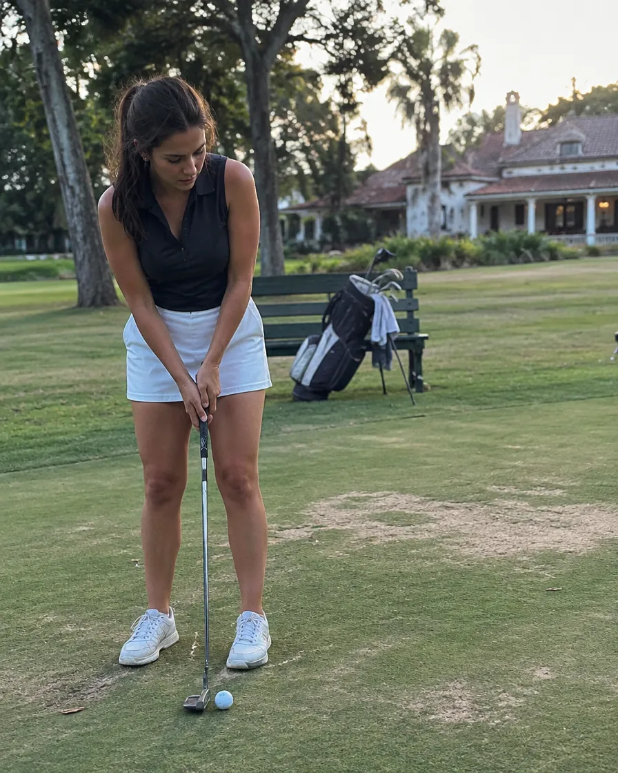Golfista amateur concentrándose antes de un putt