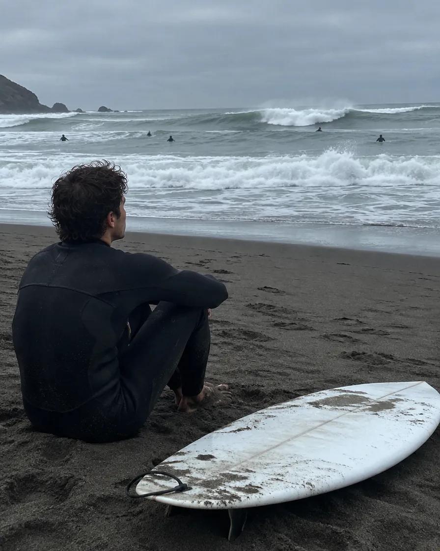 Surfista mirando las olas antes de entrar al agua